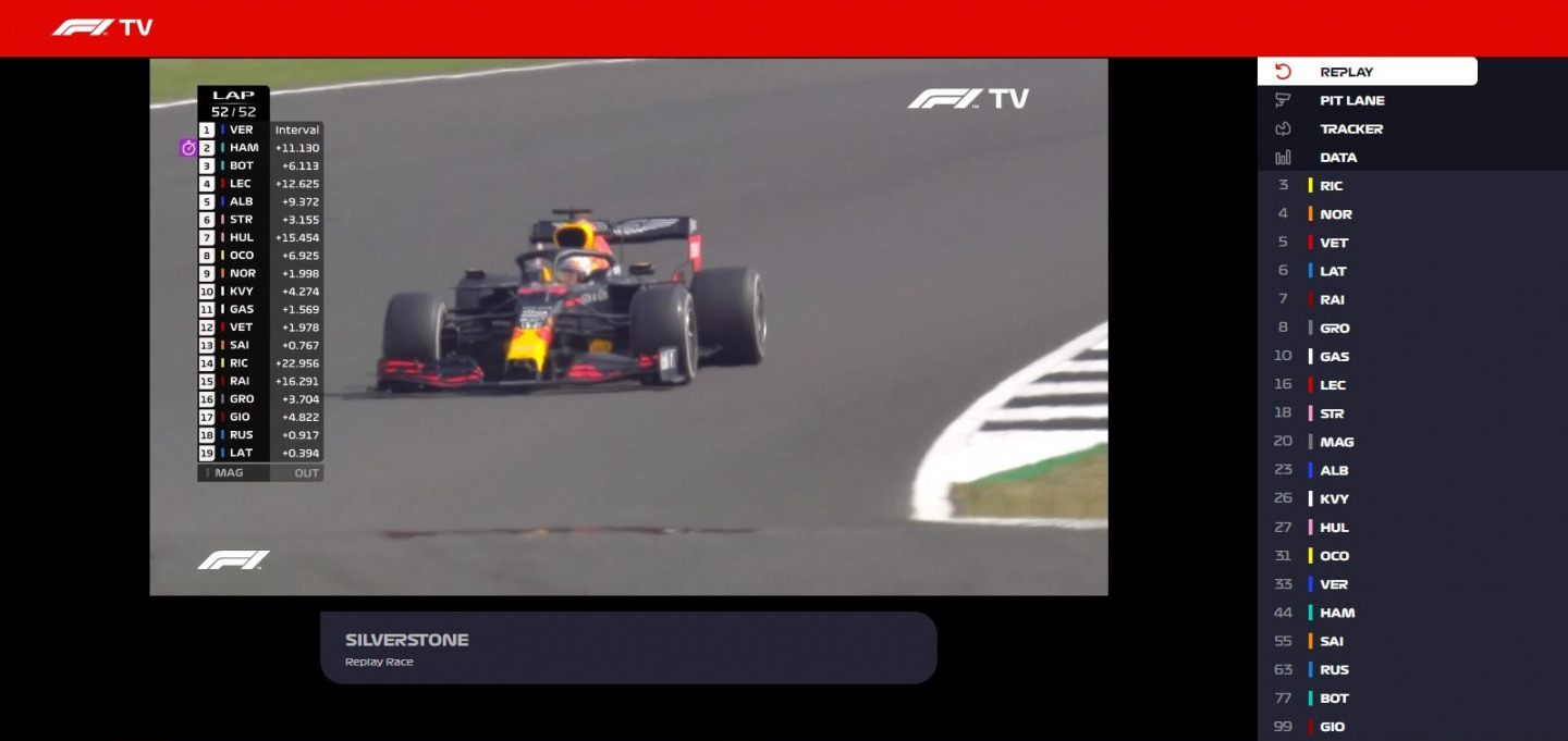 Основной экран трансляции F1 TV © F1 TV