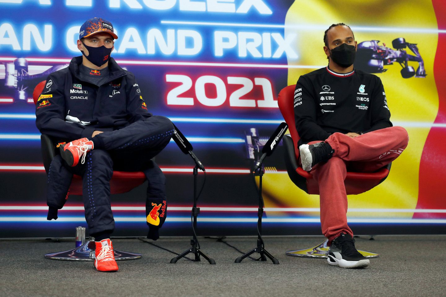 Макс Ферстаппен и Льюис Хэмилтон на пресс-конференции после квалификации © Red Bull Content Pool