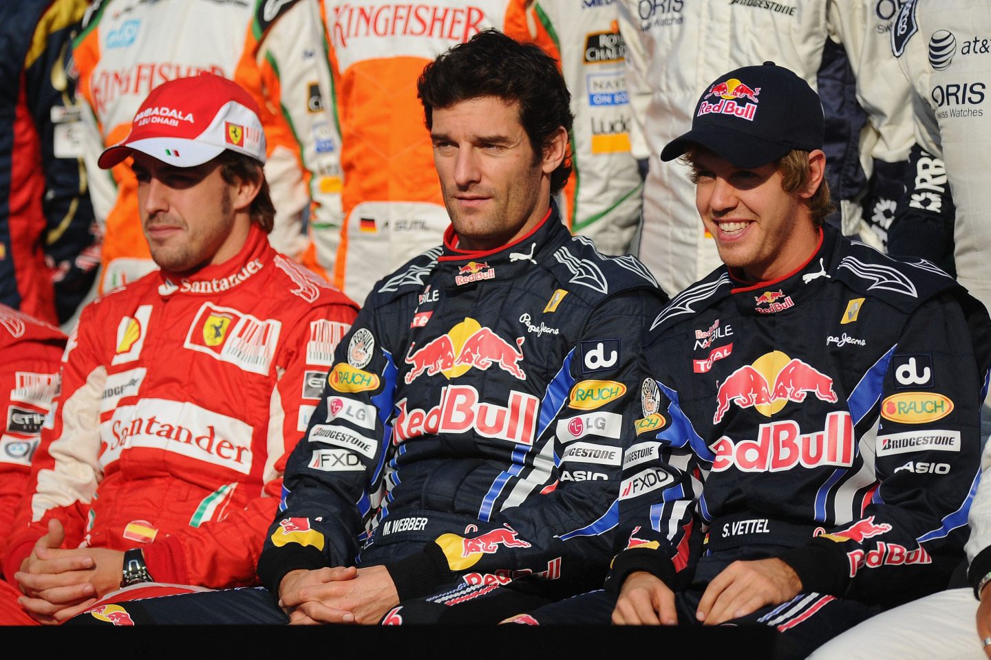 Алонсо, Уэббер и Феттель перед стартом Гран При Абу-Даби 2010 © Red Bull Content Pool