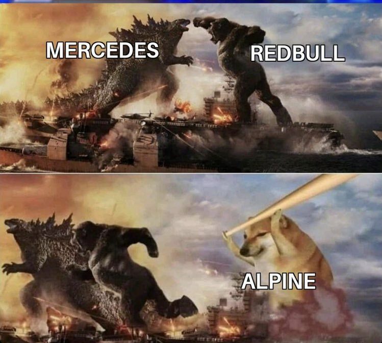 Мем про лучшее время Alpine и разбирательство между Mercedes и Red Bull Racing © twitter.com/startonpole