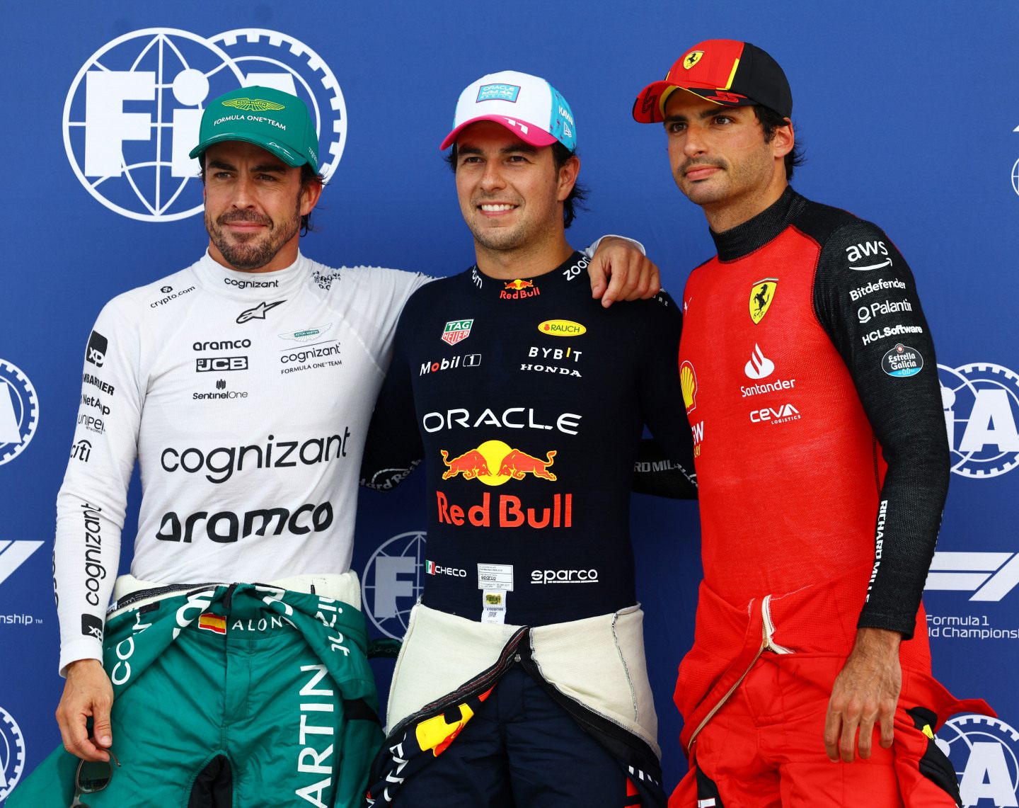 Топ-3 в квалификации Гран При Майами Формулы 1: Серхио Перес, Фернандо Алонсо и Карлос Сайнс © Red Bull Content Pool