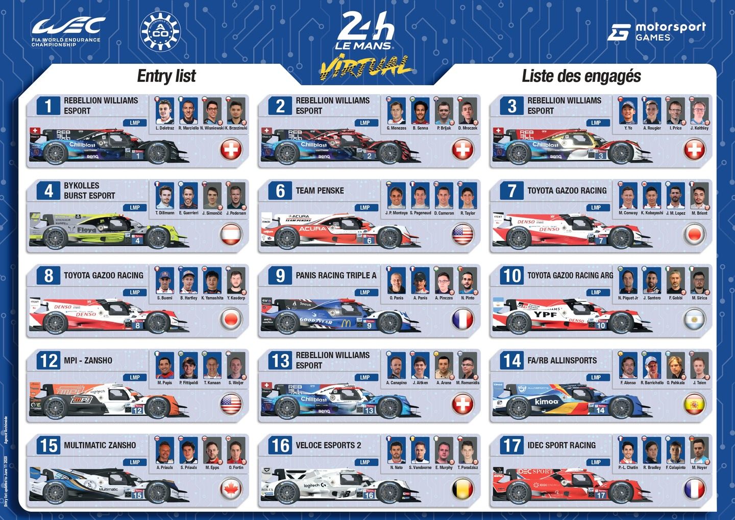 Экипажи в виртуальных 24 часах Ле-Мана © @24hoursoflemans