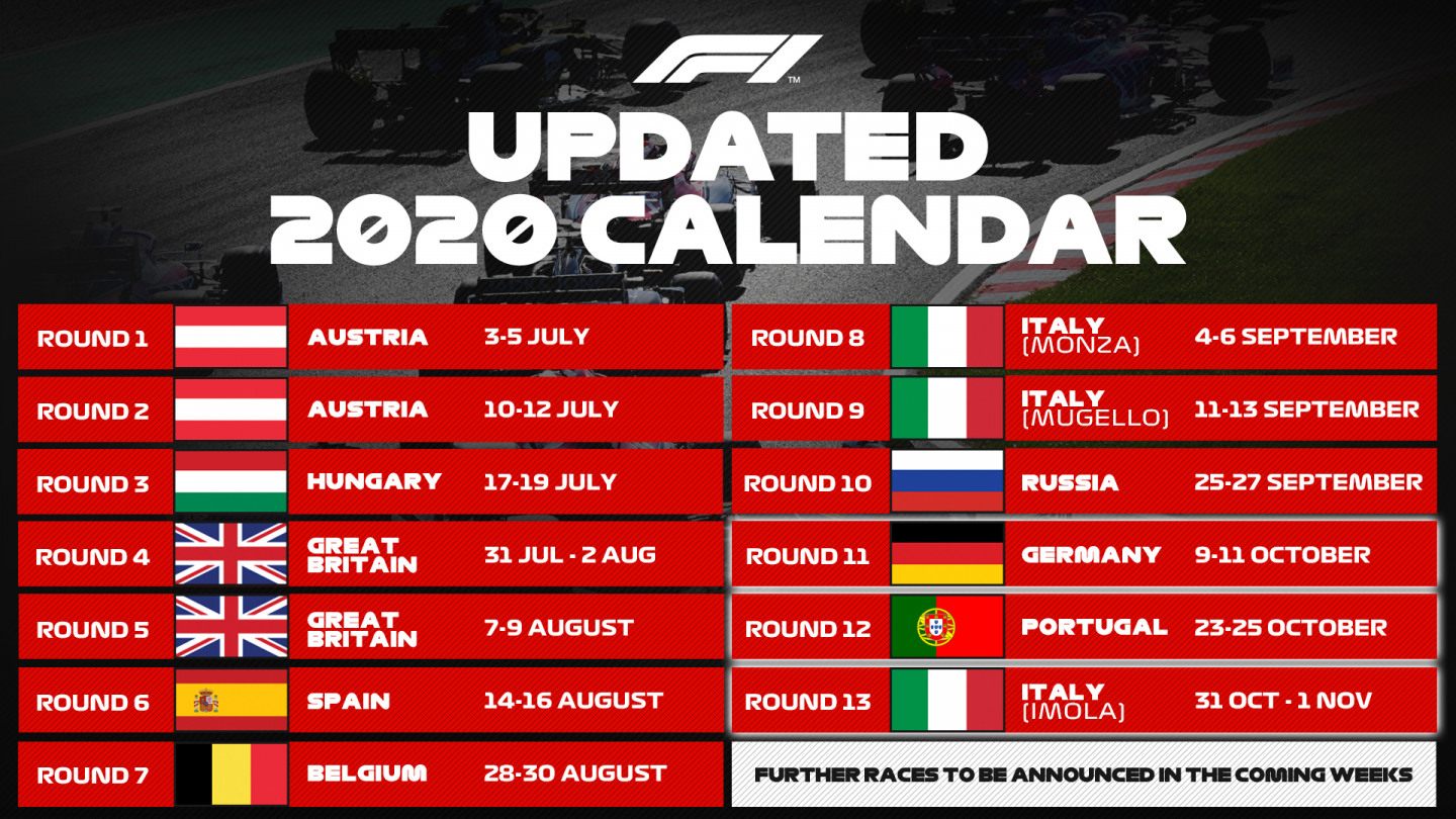 Календарь сезона-2020 в Формуле 1 © Formula 1