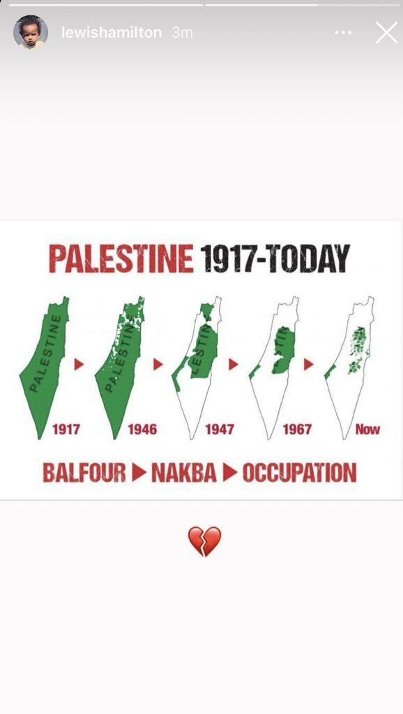 Пост Льюиса Хэмилтона в поддержку Палестины © Reddit