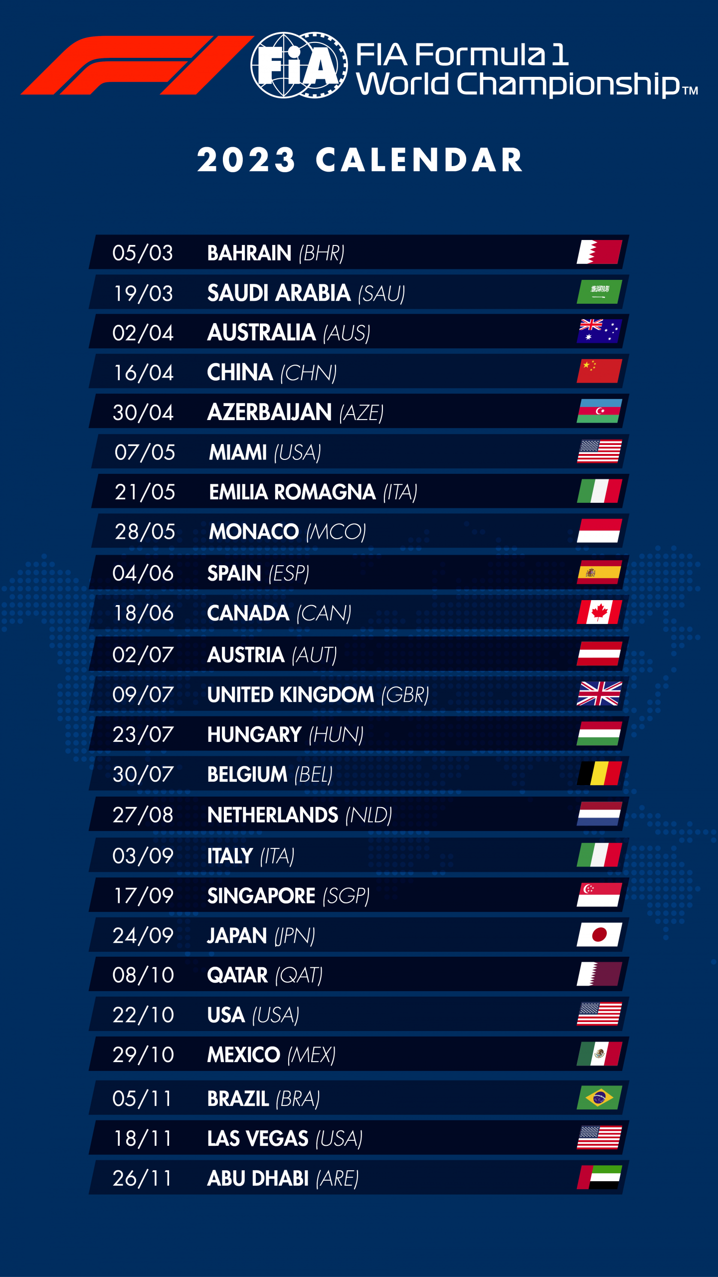 Календарь Формулы 1 на 2023 год © FIA