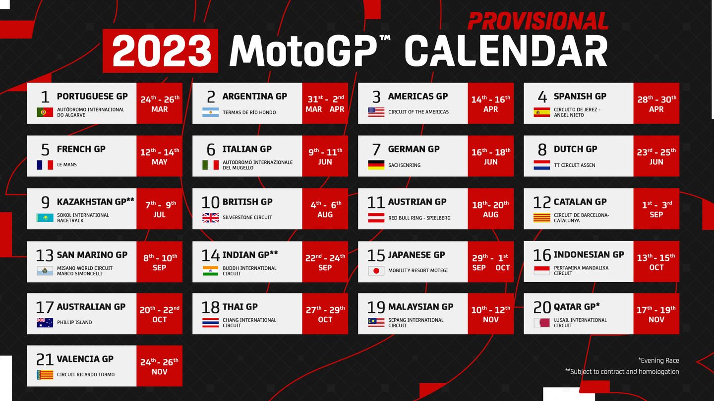 Календарь MotoGP на 2023 год © MotoGP