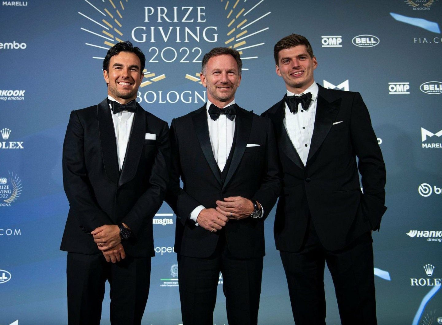 Серхио Перес, Кристиан Хорнер и Макс Ферстаппен © FIA