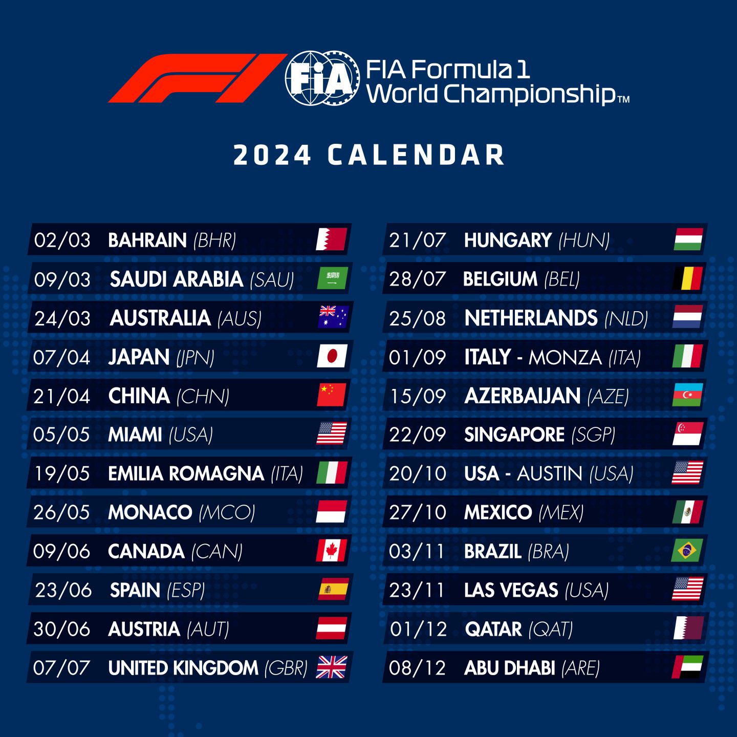 F1 calendar 2024. F1 2024. Календарь 2024.