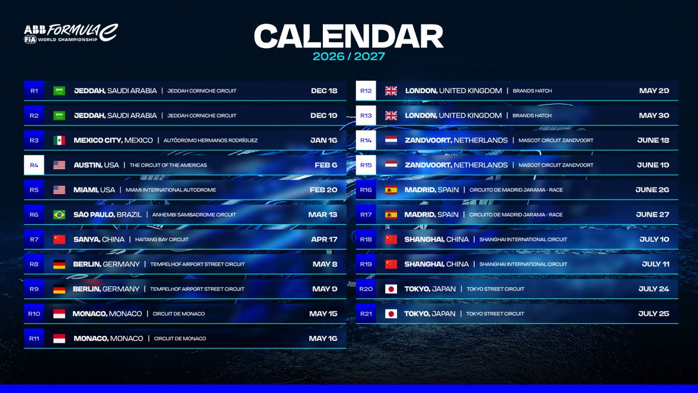 Календарь Формулы Е сезона-2026/27 &copy; Formula E