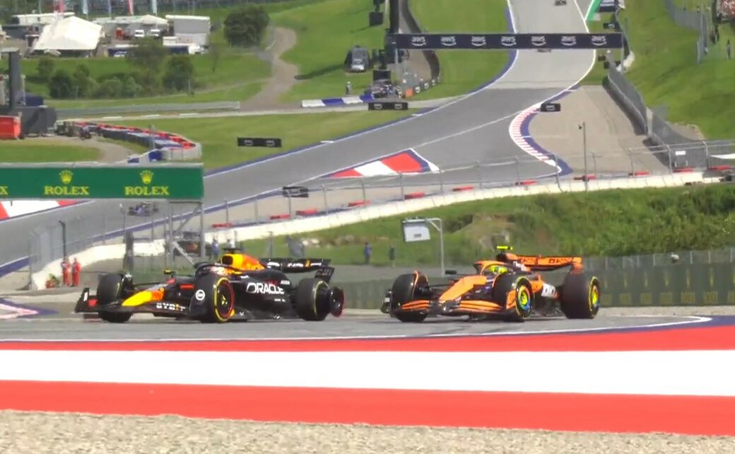 Столкновение Макса Ферстаппена и Ландо Норриса на Гран При Австрии. Видео